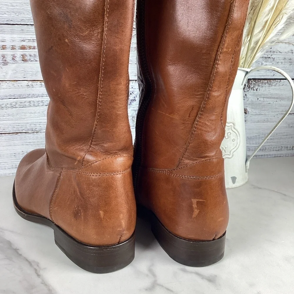 FRYE SIZE 7 MELISSA D RING TALL BOOTS BROWN CARAMEL LEATHER EQUESTRIAN SHOES EUC